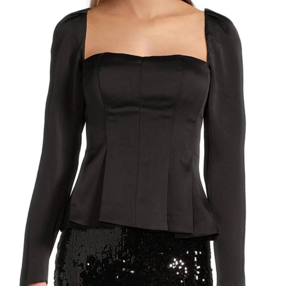 Jaylani Square Neck Satin Peplum Blouse